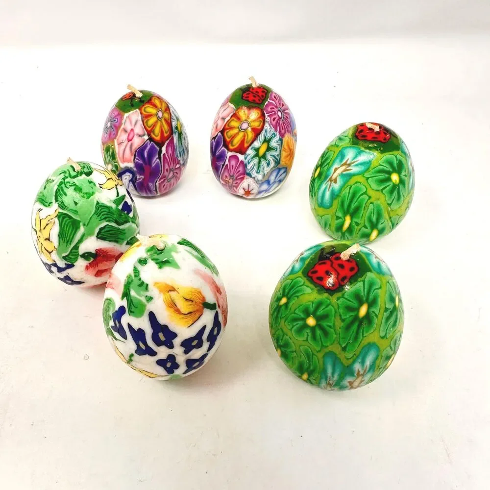 Vintage Multicolor Floral Egg Candles Set of 6 - Egg & Candle Collectors 2.5”